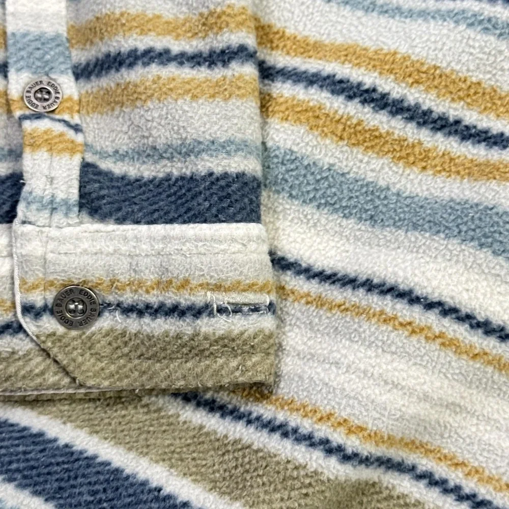 Eddie Bauer Shirt Jacket Mens 2XL Striped Fleece Button Front Lined‎ Collared